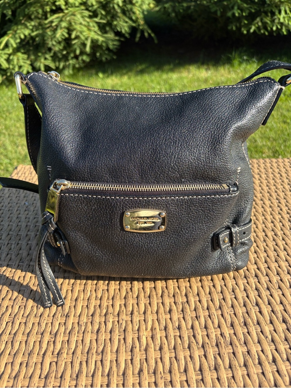 Michael Kors Black Pebbled Leather Crossbody Bag with Gold Hardware